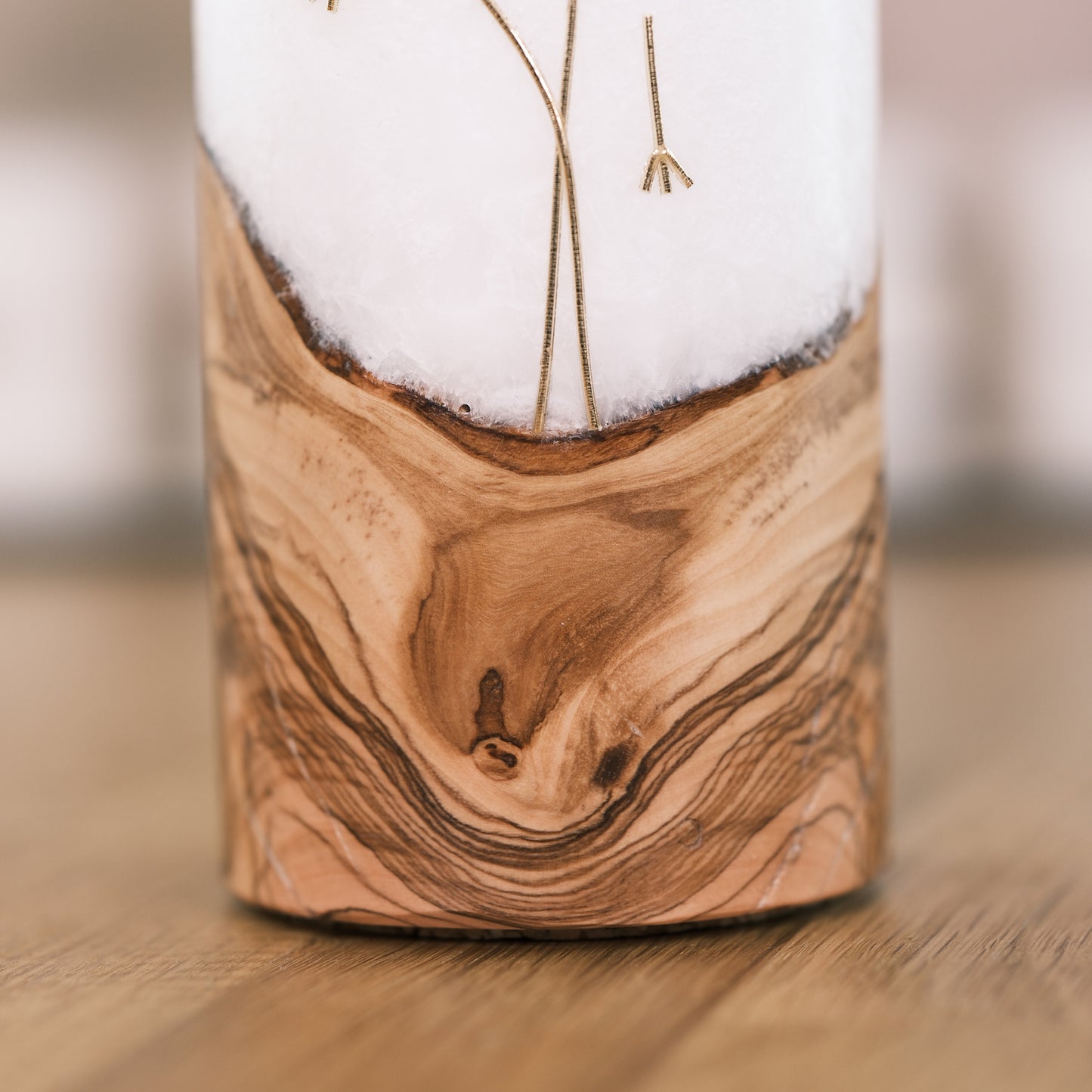 Trauerkerze mit Holzeinlage & Pusteblume (Zylinderkerze)