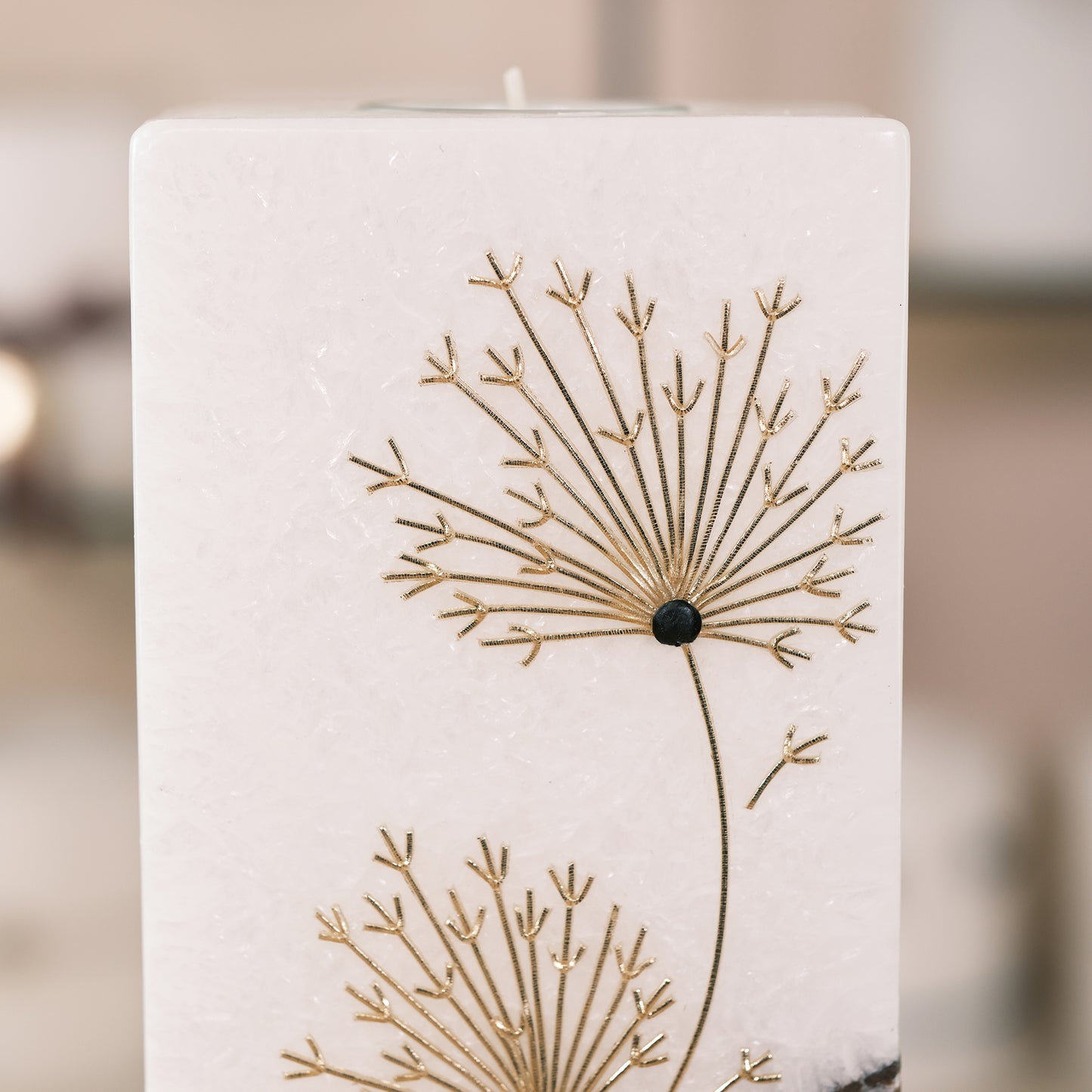 Trauerkerze mit Pusteblume und Holzeinlage - Rosis Kerzen