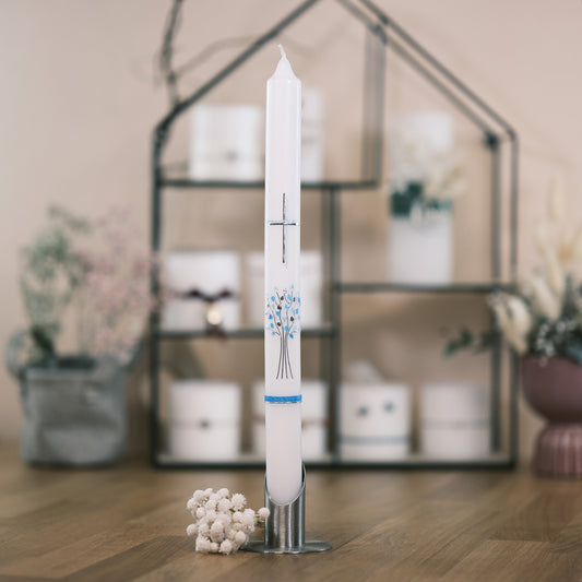 Taufkerze Theresa - Rosis Kerzen blau / Altarkerze 400/30 mm