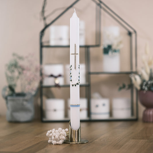 Taufkerze Sophie - Rosis Kerzen blau / Altarkerze 400/30 mm