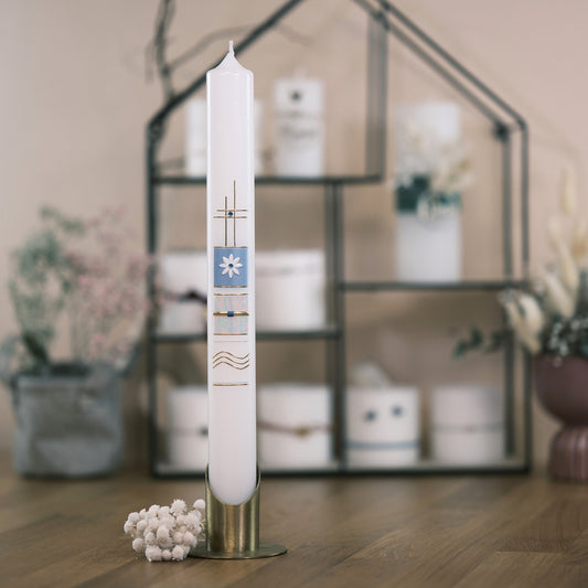 Taufkerze Laura - Rosis Kerzen blau / Altarkerze 400/40 mm