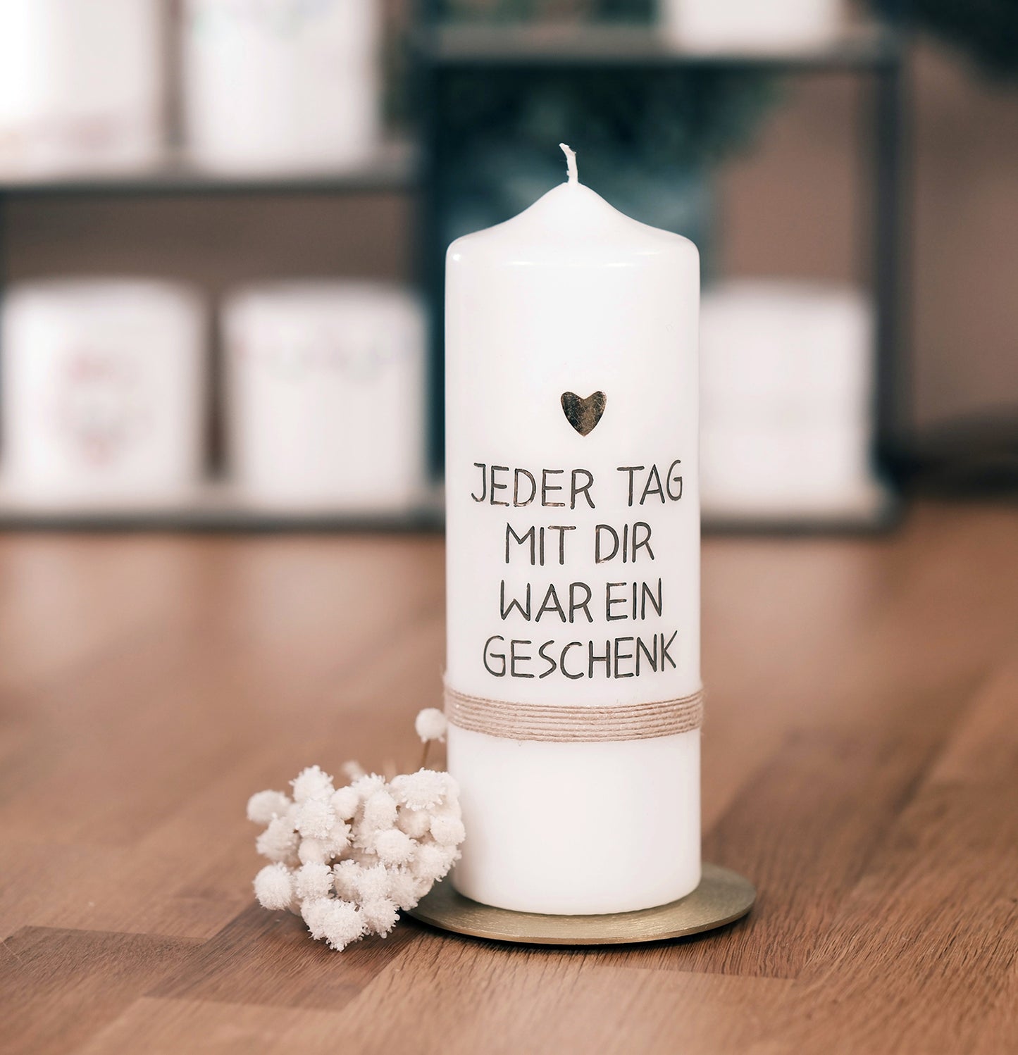 Trauerkerze "Jeder Tag mit dir war ein Geschenk" - Rosis Kerzen beige