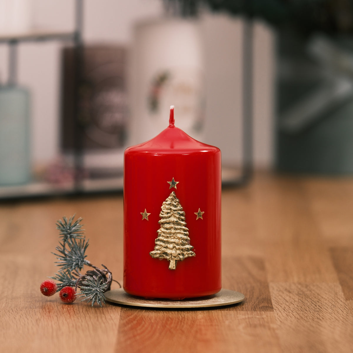 Weihnachtskerze mit Tanne – Rosis Kerzen