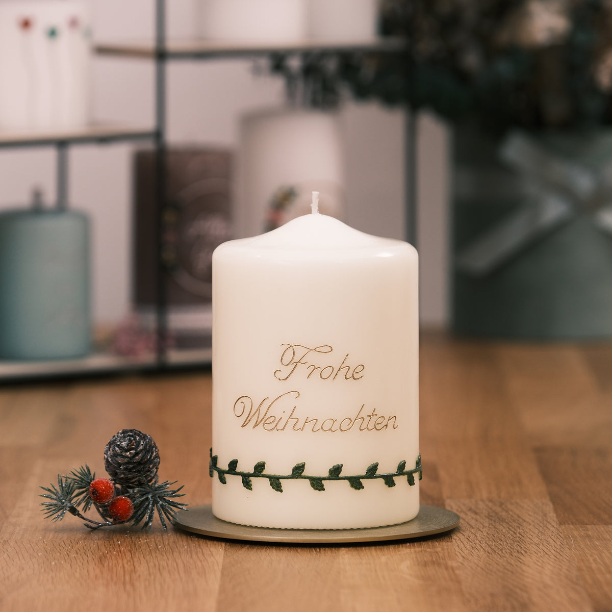 Weihnachtskerze Frohe Weihnachten – Rosis Kerzen
