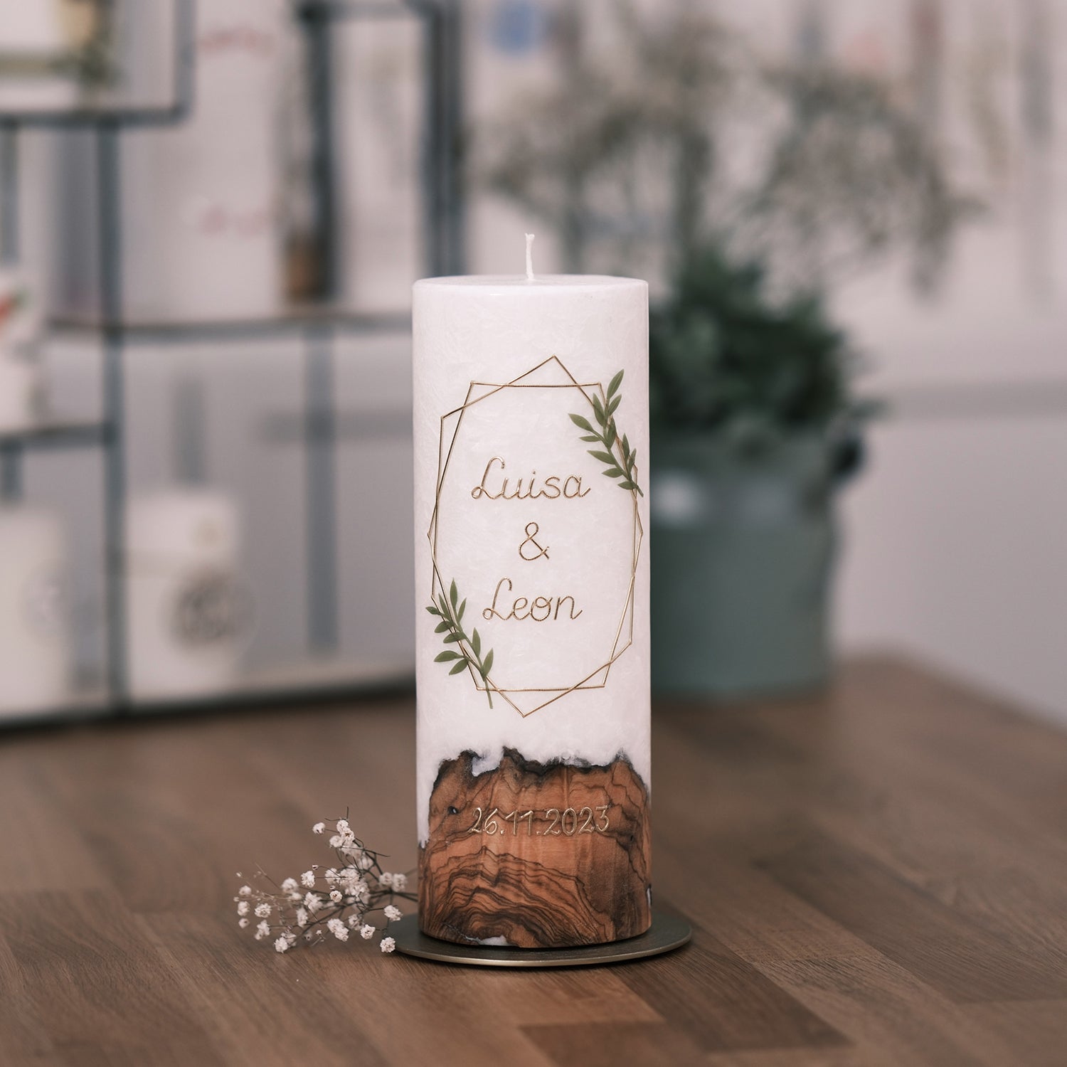 Hochzeitskerze Luisa & Leon - Rosis Kerzen mit Teelichteinsatz